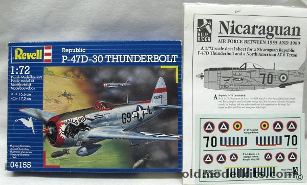 Revell 1/72 Republic P-47D-30 Thunderbolt - USAAF Cap. Milt Thompson 'Balls Out' 509FS 405FG 9th AF France 1945 / French Armee de L'Air GC II/5 1944 + Blue Rider Nicaragua P-47 and AT-6 Decals, 04155 plastic model kit